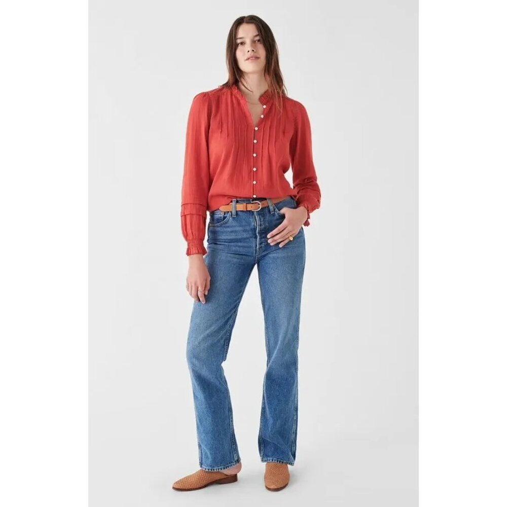 Faherty Willa Button Up Peasant Blouse Womens Size S Boho Western Organic Cotton